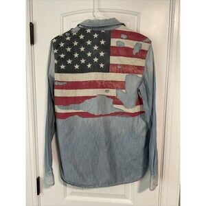 Denim‎ & Supply Ralph Lauren Women Denim Button-Down Shirt M Flag Patriotic